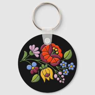 Porte-clés Kalocsa Embroidery - Hungarian Folk Art black bg.