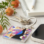 Porte-clés Kandinsky - Cubisme Abstrait avec rose et blues (Devant Droit)