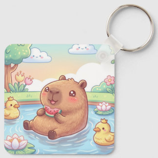 Porte-clés Kawaii capy in a pond