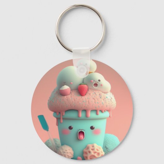 Porte-clés Kawaii carnet de crème glacée rose (Recto)