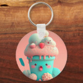 Porte-clés Kawaii carnet de crème glacée rose (Recto)