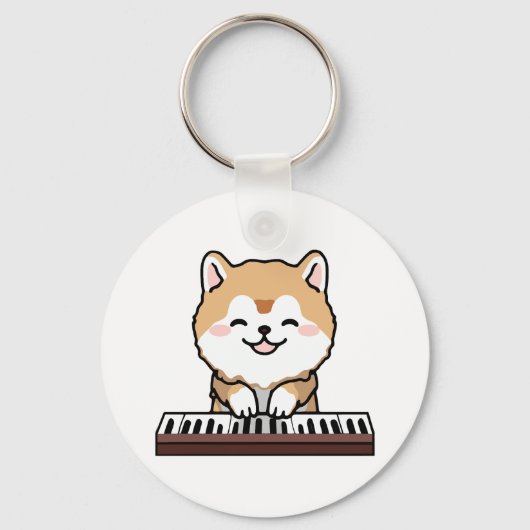 Porte-clés Kawaii Chien mignon Jouer Piano Clavier (Recto)