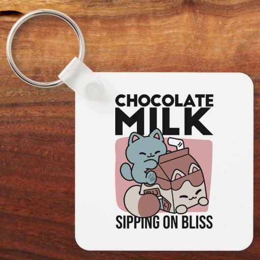 Porte-clés Kawaii Chocolate Milk Cat – Cozy Drink & Cuteness (Recto)
