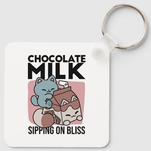 Porte-clés Kawaii Chocolate Milk Cat – Cozy Drink & Cuteness (Dos)