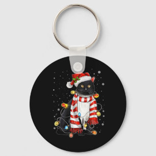Porte-clés Kawaii Cute Chat Noir Père Noël Tangé Dans La Lig