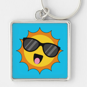 Porte-clés Kawaii Joyeux soleil avec lunettes de soleil