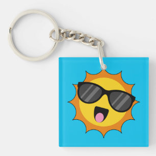 Porte-clés Kawaii Joyeux soleil avec lunettes de soleil