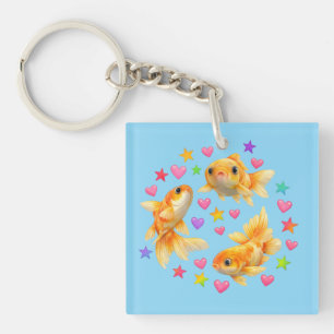 Porte-clés kawaii mignon y2k poisson rouge arc-en-ciel