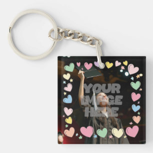 Porte-clés Kawaii Pastel Coeurs Photo Frontière Personnalisab