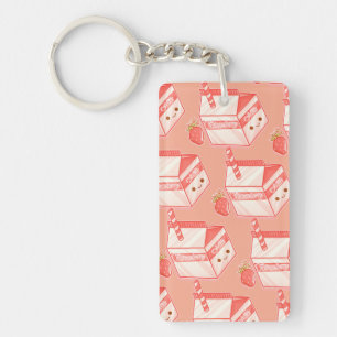 Porte-clés Kawaii Strawberry Milk Carton - Cute Aesthetic Art