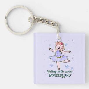 Porte-clés Kawaii Unicorn Marcher en hiver