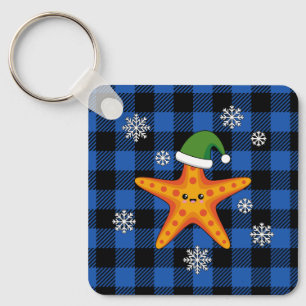Porte-clés Kawaii Xmas Starfish sur Blue Buffalo Motif