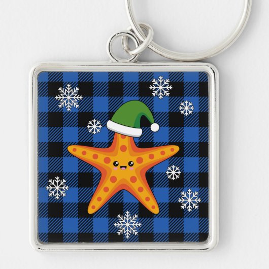 Porte-clés Kawaii Xmas Starfish sur Blue Buffalo Motif (Devant)