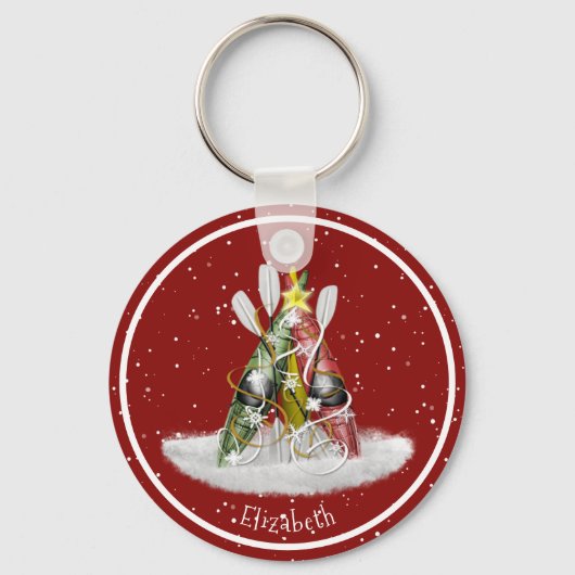 Porte-clés Kayak Christmas Tree kayaks pagaies personnalisées (Recto)