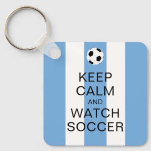 Porte-clés Keep Calm and Watch Soccer Argentina Blue Stripes