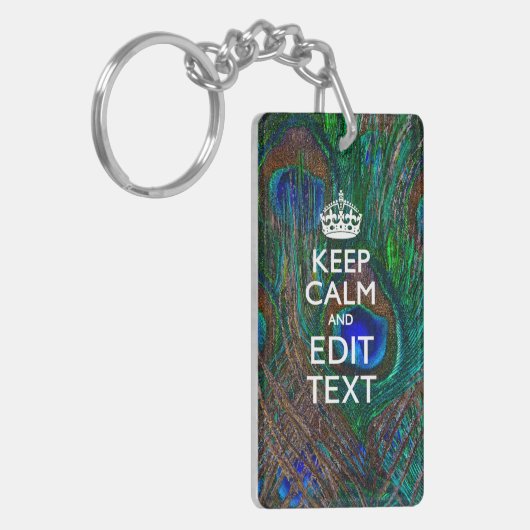 Porte-clés Keep Calm and Your Text on Peacock Feathers (Devant gauche)