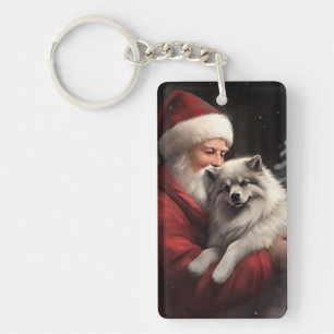 Porte-clés Keeshond avec le Père Noël Festif de Noël