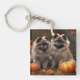 Porte-clés Keeshond Chiot Automne Citrouille délice