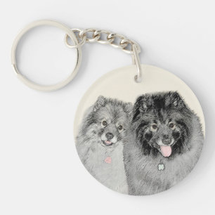 Porte-clés Keeshond Maman et Son Peinture - Art Chien origina