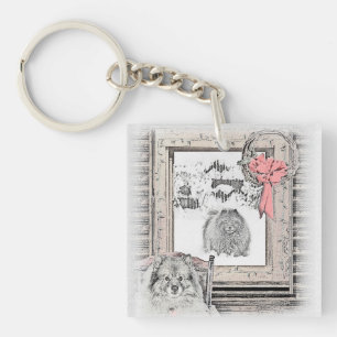Porte-clés Keeshond Noël hiver fenêtre Peinture Chien Art