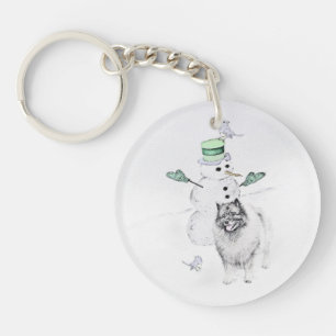 Porte-clés Keeshond Noël Snowman Peinture Chien Art