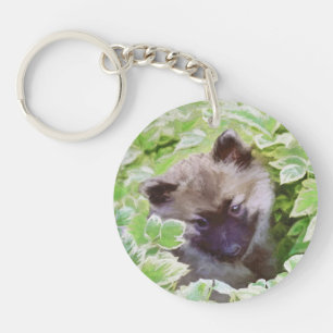 Porte-clés Keeshond Puppy in the Garden Peinture Art original