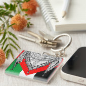Porte-clés Keffiyeh Écharpe palestinienne tissu traditionnel (Devant Droit)