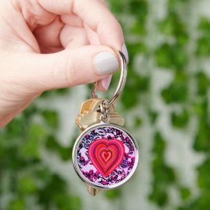 Porte-clés keychain coeur rouge et rose