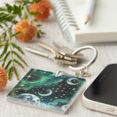 Porte-clés Keychain - Emerald Green Celestial Moon (Devant Droit)