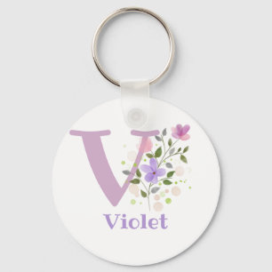 Porte-clés Keychain or Key Fob in a Floral Design with Name