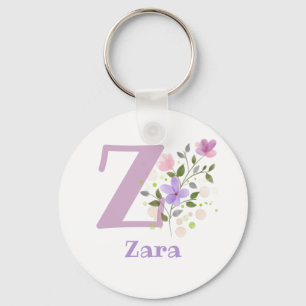 Porte-clés Keychain or Key Fob in a Floral Design with Name