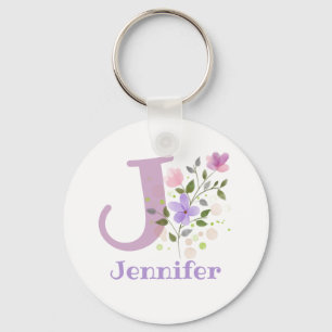 Porte-clés Keychain or Key Fob in a Floral Design with Name