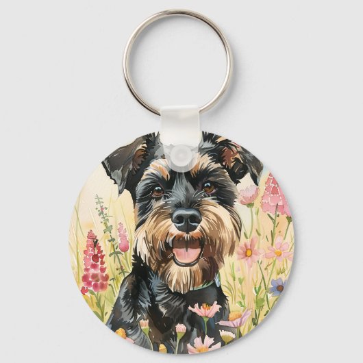 Porte-clés Keychain – Schnauzer Watercolor Dog Charm (Recto)