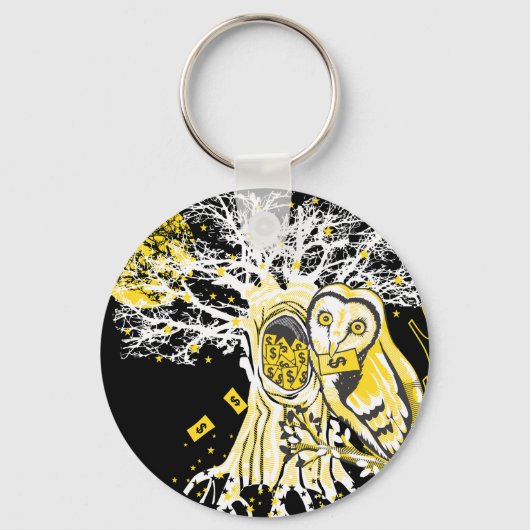 Porte-clés Keychain – Urban Tree Owl & Wealth Surreal Pop-Art (Recto)