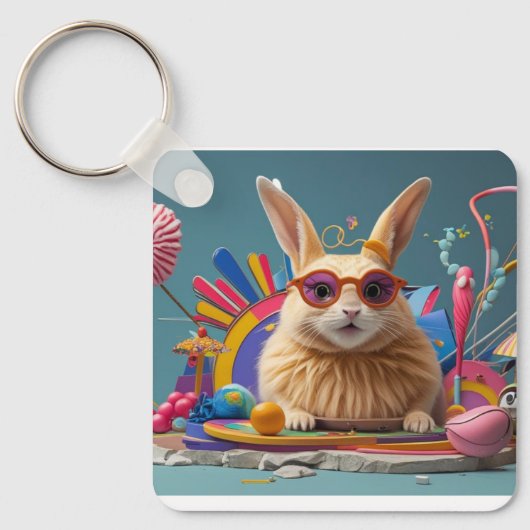 Porte-clés keychain with rabbit and dog (Recto)