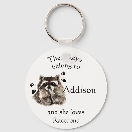Porte-clés Keys Belong to Custom Name Loves Raccoons (Recto)