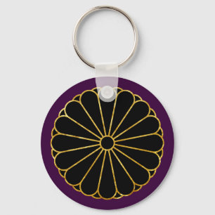 Porte-clés Kiku Chrysanthème Mon en faux or sur fond violet