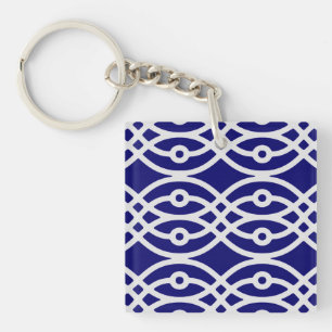 Porte-clés Kimono imprimé, gris argenté et bleu marine
