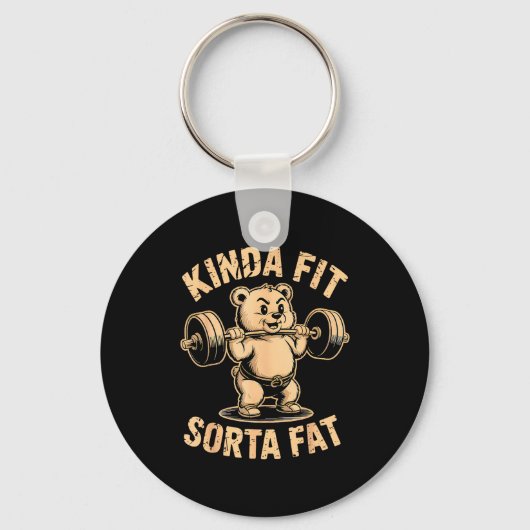 Porte-clés Kinda Fit Sorta Fat - Funny Gym Bear Weightlifting (Recto)