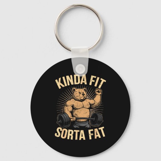 Porte-clés Kinda Fit Sorta Fat - Funny Gym Bear Weightlifting (Recto)