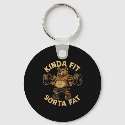 Porte-clés Kinda Fit Sorta Fat - Funny Gym Bear Weightlifting (Recto)