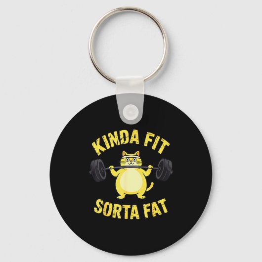 Porte-clés Kinda Fit Sorta Fat - Funny Gym Cat Weightlifting (Recto)