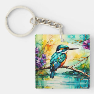Porte-clés Kingfisher sur l'eau et les Fleurs sauvages