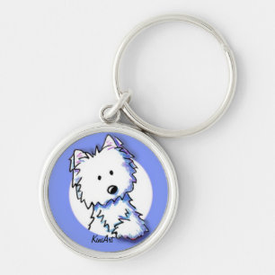 Porte-clés KiniArt Westie sur le porte - clé bleu