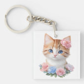 Porte-clés Kitten avec Fleurs Féline Whimsical (Devant)
