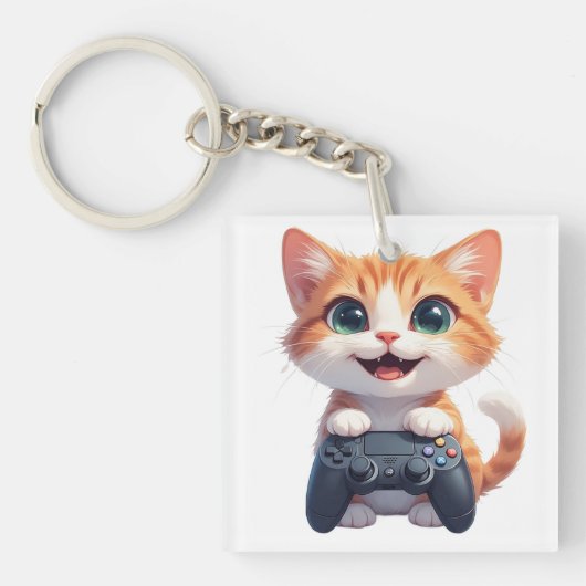 Porte-clés Kitten Holding Game Controller Smiling Gamer Cat I (Devant)