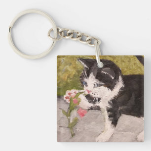 Porte-clés Kitten Jouer avec Fleur rose