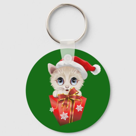 Porte-clés Kitten Noël Père Noël avec cadeau (Recto)