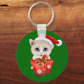 Porte-clés Kitten Noël Père Noël avec cadeau (Recto)