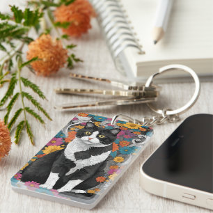 Porte-clés Kitty au milieu des fleurs